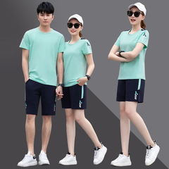 Couple Sports Set Summer 2020 New Plus Size Short Sleeve T-shirt Men and Women Team Sports Outfit Summer Sports Clothes