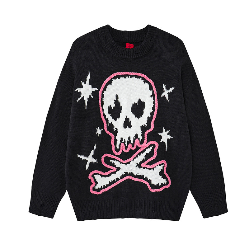 Magic Bear American High Street Punk Retro Dark Gothic Skeleton Sweater Thickened Lazy Style Crew Neck Knitwear Magic Bear American High Street Punk Retro Dark Gothic Skeleton Sweater Thickened Lazy Style Crew Neck Knitwear