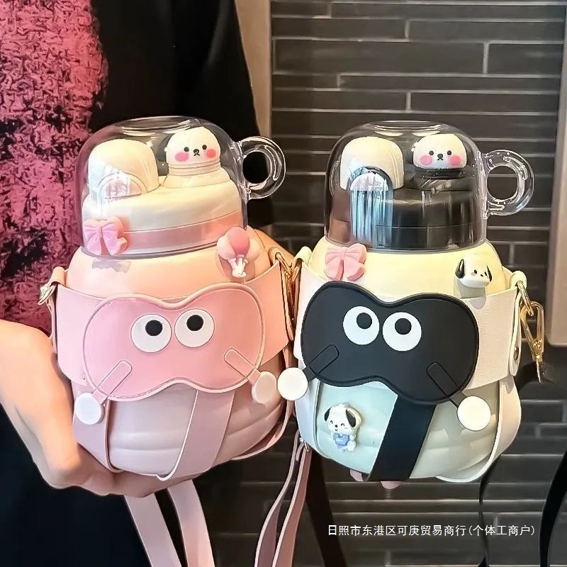 可爱狗保温杯女生高颜值儿童学生水杯316杯子吸管大容量大肚水壶