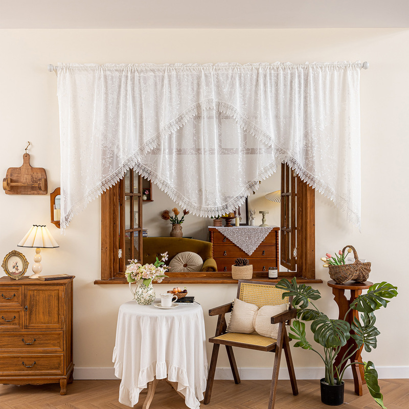 French-Style White Lace Kitchen Partition Curtain Jacquard Branch Coffee Curtain Door Curtain Bay Window Short Curtain Arch Curtain Finished Product French-Style White Lace Kitchen Partition Curtain Jacquard Branch Coffee Curtain Door Curtain Bay Window Short Curtain Arch Curtain Finished Product