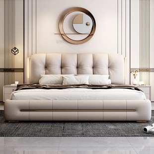Italian New Night Light Bed Light Luxury Modern Simple Double Soft Leather Art Bed. The storage bed. Master Bedroom Queen Bed