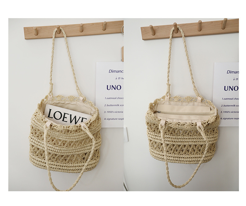 Women's Large Straw Solid Color Vacation Weave Square Zipper Straw Bag display picture 3