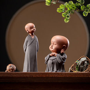 Chinese-style Ceramic Character Purple Sand Monk Decoration Living Room Entrance Study Tea Room Desktop Crafts Zen Decoration