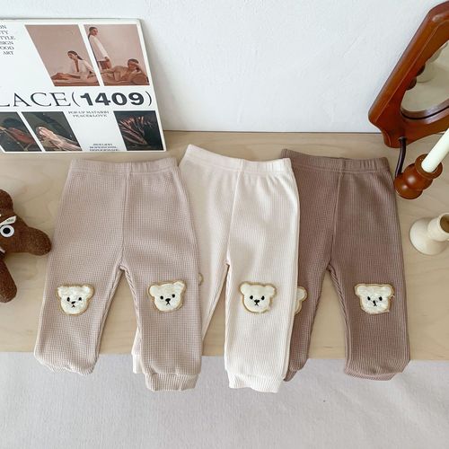 ins new Korean style new waffle bear pants for baby and children in autumn, cute and fashionable going out harem pants