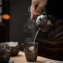 鎏金粗陶公道杯分茶器大容量茶海家用耐热陶瓷茶具泡茶杯配件