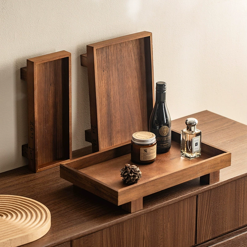 Chinese style walnut jewelry storage tray simple versatile multi-function light luxury home tea room solid wood storage tray