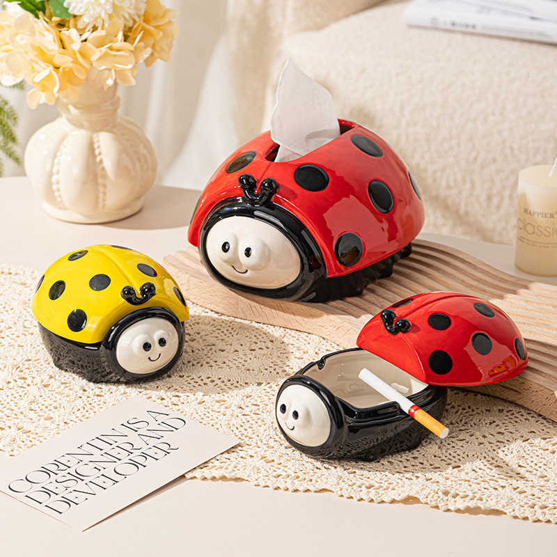 新しいてんとう虫ティッシュボックス収納装飾品デスクトップクリエイティブパーソナライズされた飛散防止灰皿ホームかわいい装飾品|undefined