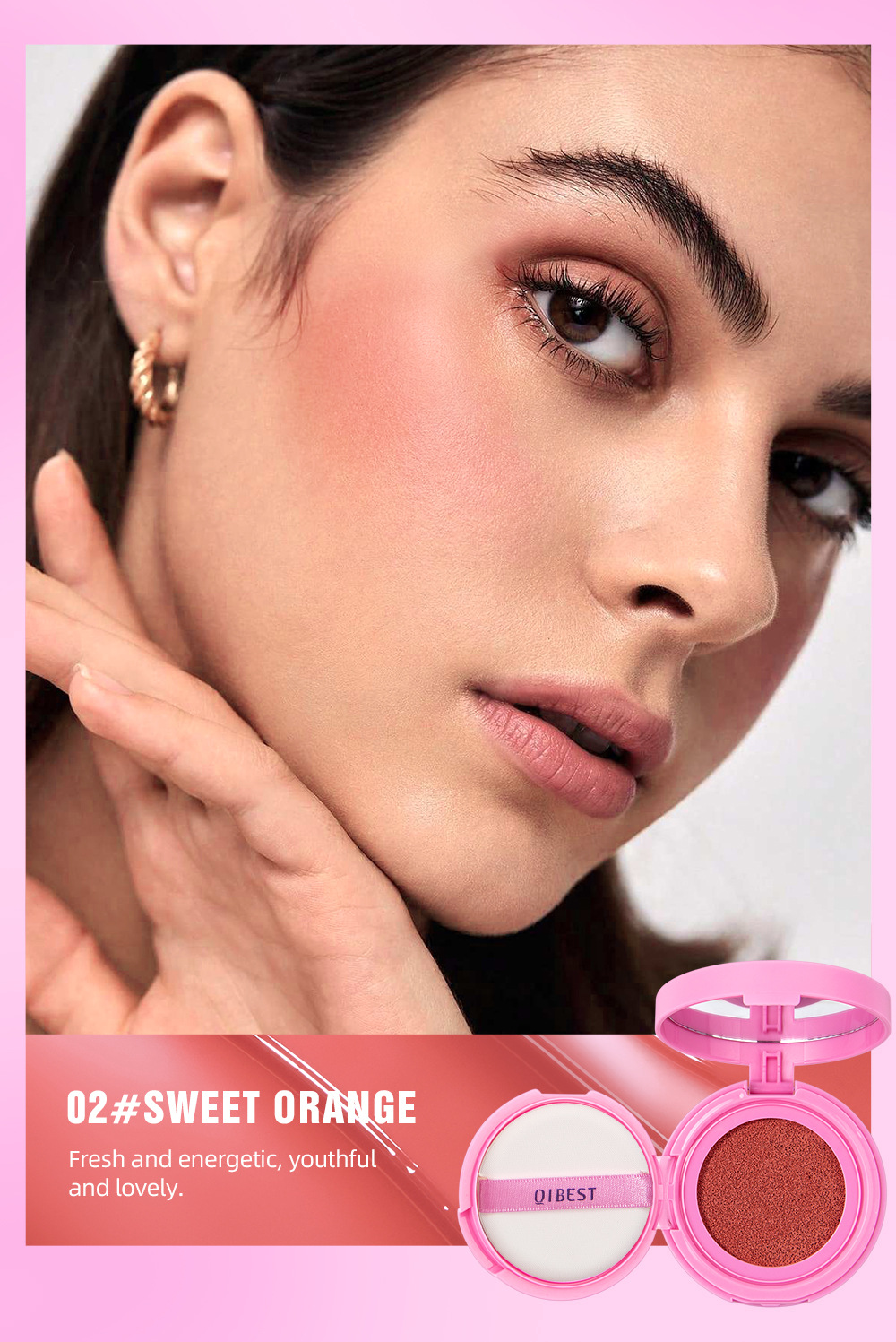 QIBEST Cushion Blush matte naturally brightens rosy complexion, nude blush liquid contouring facial makeup undefined