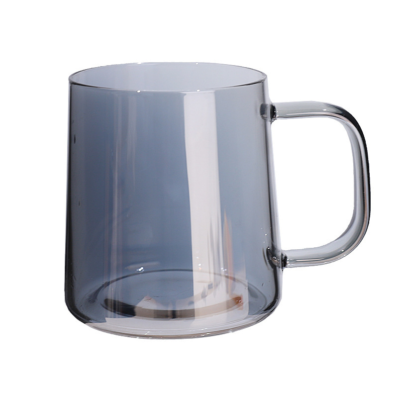 Taza de café de vidrio Aurora colorida con asa, taza de vidrio para el hogar de alto valor, taza de desayuno, sentido avanzado