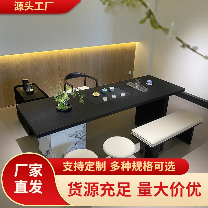 New Chinese-Style Solid Wood Tea Table 2025 New Model High-End Modern Light Luxury Minimalist Rock Slab Island Table for Living Room Balcony Tea Table