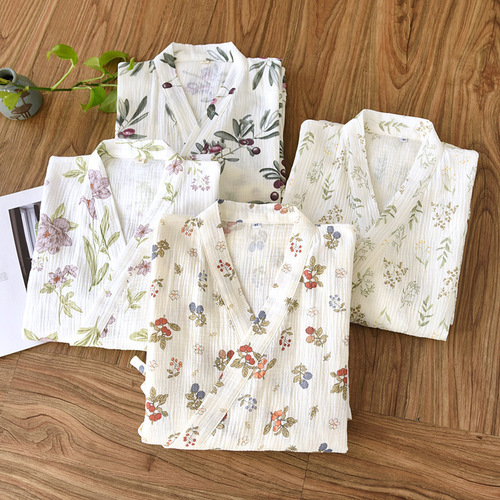 Crepe Kimono Nightgown Women's Four Seasons Thin Lace Japanese Steam Bath Robe Cotton Double Layer Crepe Hot Spring Robe