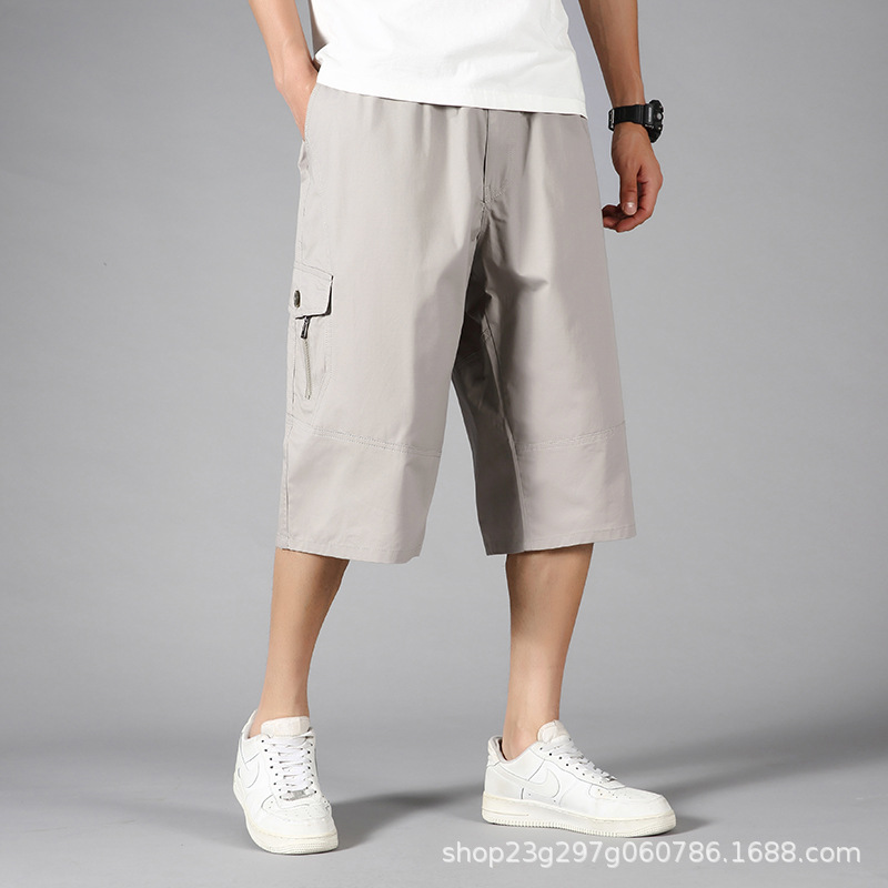 Factory Direct Sale Men's Cropped Pants Loose Summer Thin Cotton Sports Casual Shorts Plus Size Multi-Pocket Cargo Pants