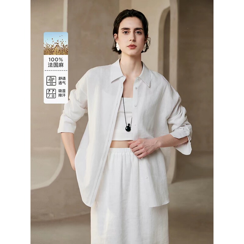 JOMI STUDIO【Linen 3.0】Old Money White 17-count French Linen Shirt for Women, Loose Fit, Sophisticated Summer Shirt JOMI STUDIO【Linen 3.0】Old Money White 17-count French Linen Shirt for Women, Loose Fit, Sophisticated Summer Shirt