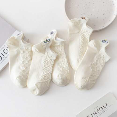 23 New Socks Women's Socks Cartoon Embroidery Spring and Summer Embossed Japanese Shallow Mouth Cotton Socks Tear-Up Women's Boat Socks Wholesale