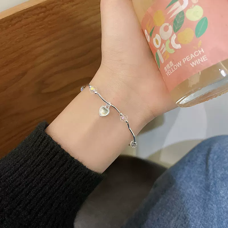 ins风彩色水晶爱心手链女生简约不规则个性辣妹手镯韩版百搭手饰