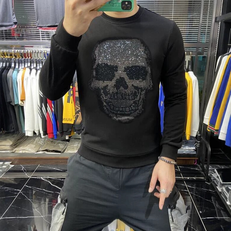 2021 skull hot drill pullover vests personality European style crew neck vests trendy men's e-commerce for a generation of hair 2021 skull hot drill pullover vests personality European style crew neck vests trendy men's e-commerce for a generation of hair