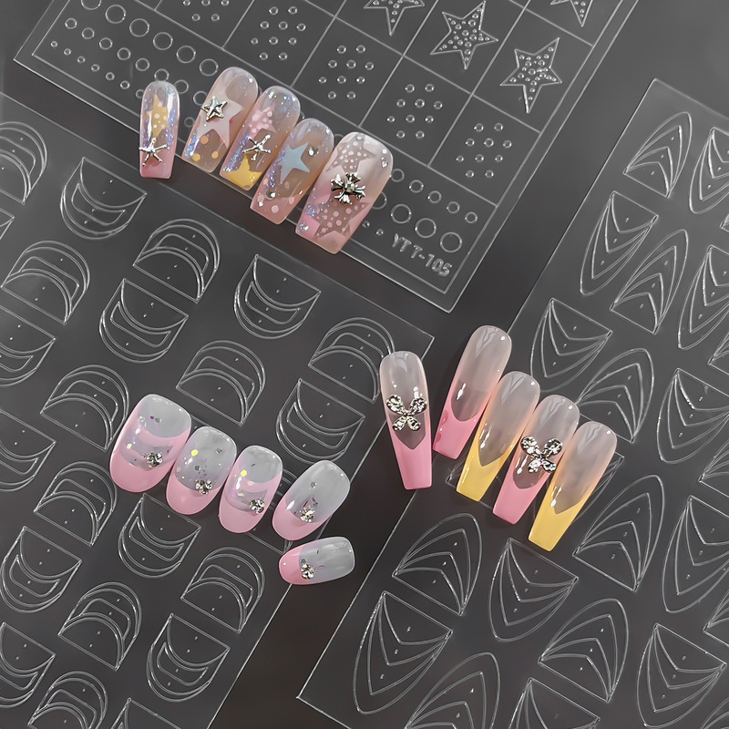 Minimalist French-style line art auxiliary spray-paint stickers, wave and star nail stickers, design nail art stickers, transparent nail art Minimalist French-style line art auxiliary spray-paint stickers, wave and star nail stickers, design nail art stickers, transparent nail art