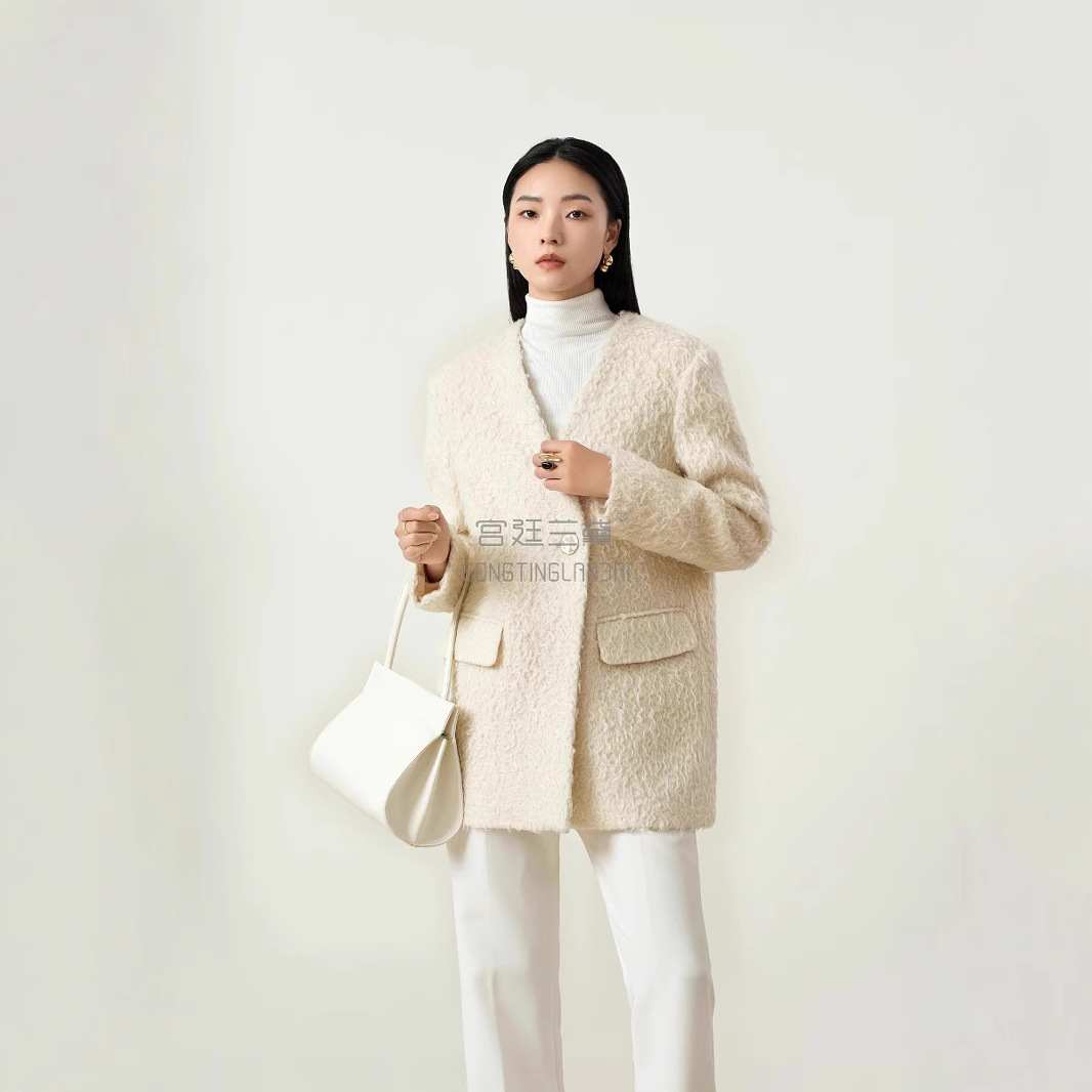 봄과 가을 고급 우아한 미디 루즈 여성 단면 모직 코트