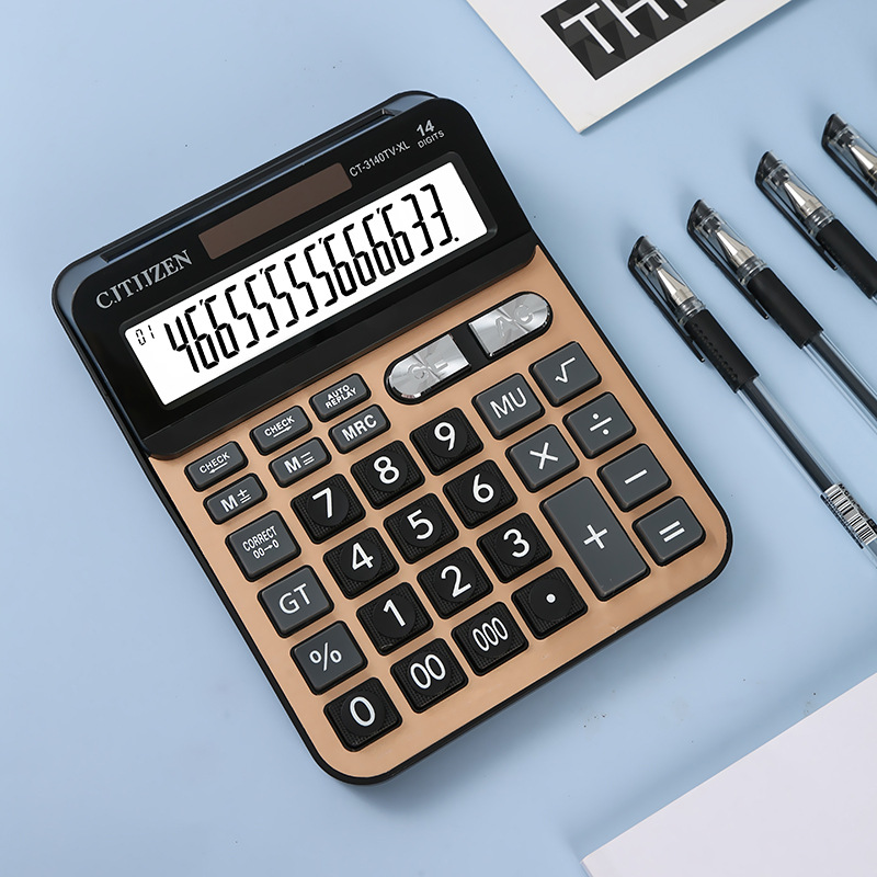 CT-3140TV multifuncional Pantalla de doble cara Ordenador de 14 bits solar de doble potencia Calculadora de oficina de contabilidad