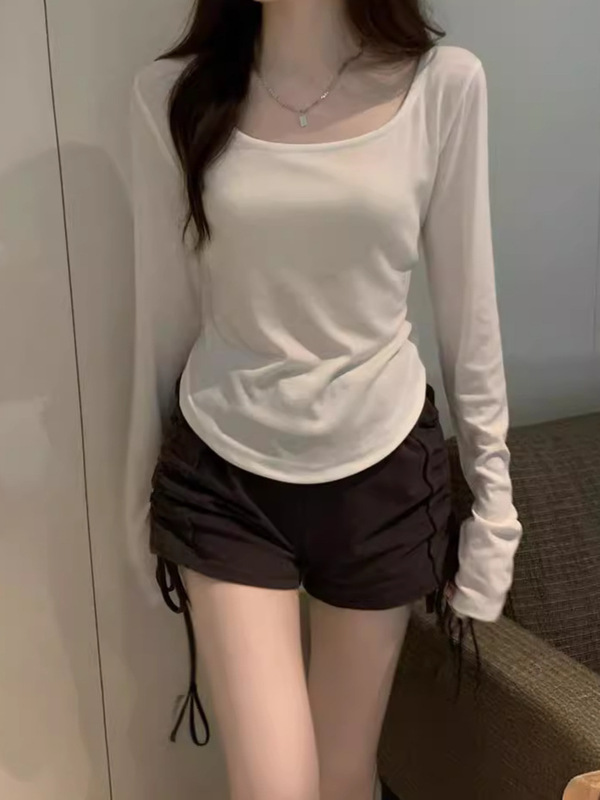 圆领长袖T恤女2025春秋新款ins超火不规则设计感小众修身内搭上衣|undefined
