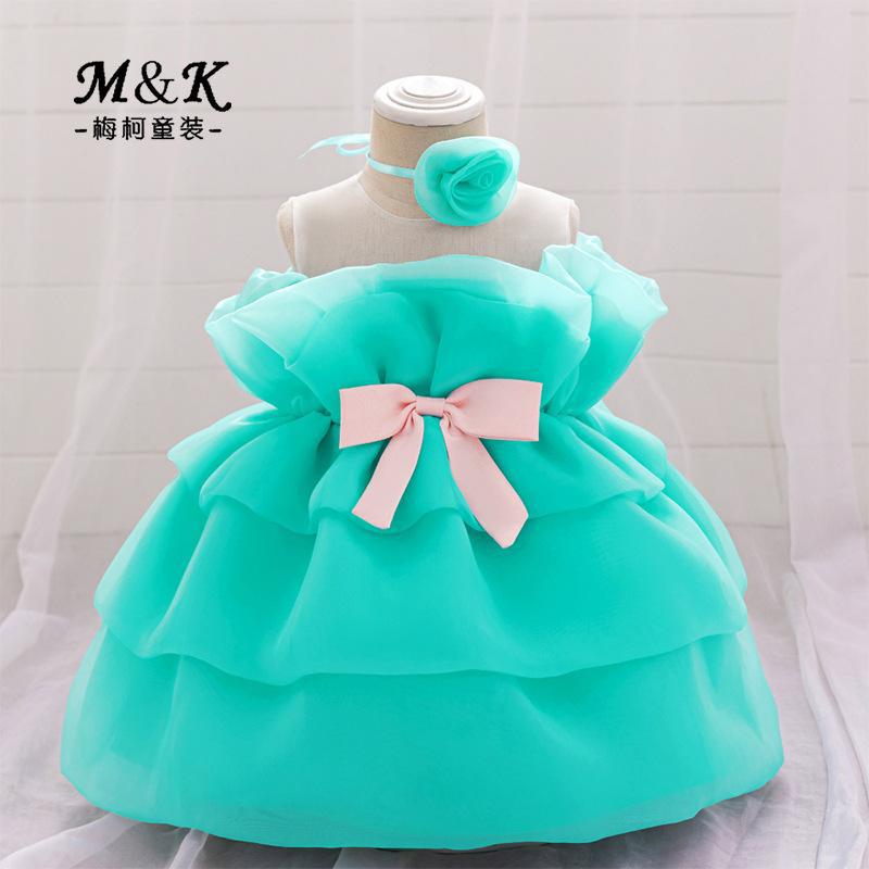 Nuevo vestido de princesa infantil transfronterizo vestido de año nuevo para niñas vestido de sujetador vestido de malla plisada vestido de rosa