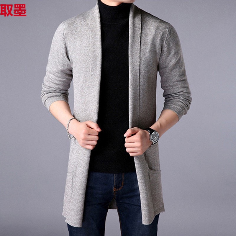 Men's New Cardigan Cape Thin Sweater Coat Spring and Autumn Trench Coat Mid-length Korean Style Trendy Outerwear Sweater