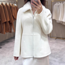 海宁2025秋冬新款LP家水貂毛领双面山羊绒大衣中长款羊毛外套女