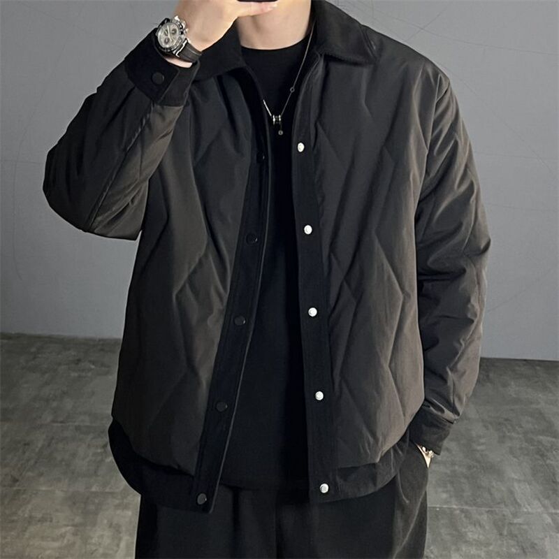 Men's Faux Two-Piece Jacket Autumn and Winter 2025 New Trendy Versatile Turn-Down Collar Quilted Thick Warm Jacket Cotton Coat