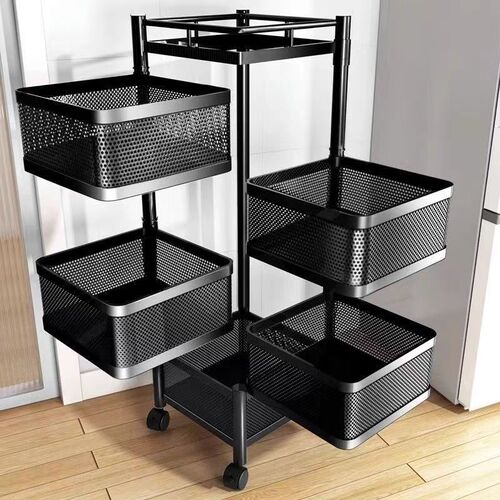 Kitchen installation-free shelf, living room multi-functional rotating storage rack, home use multi-layer movable storage basket, wholesale