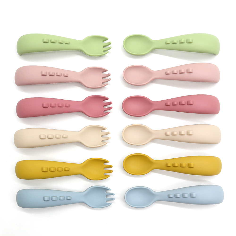 Amazon Children's Fork European and American Cartoon Children's Fork Spoon Set Baby Tableware Silicone Spoon Baby Soft Spoon