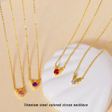 跨境不锈钢多巴胺彩色锆石女士项链不掉色简约高级感夏天轻奢小众