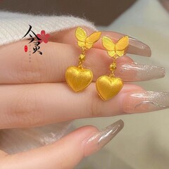 金店同モデル古法沙金沈魚落雁蝶愛糸ピアス新ファッション高級耳飾り卸売り