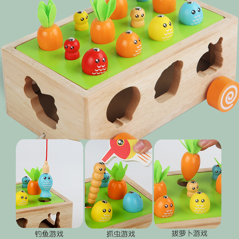 Weiweihu bebé animal tirando de rábanos coche intelectual golpeando pelota educación temprana juguete divertido juego de rompecabezas de coches de bloques de construcción a juego image 5