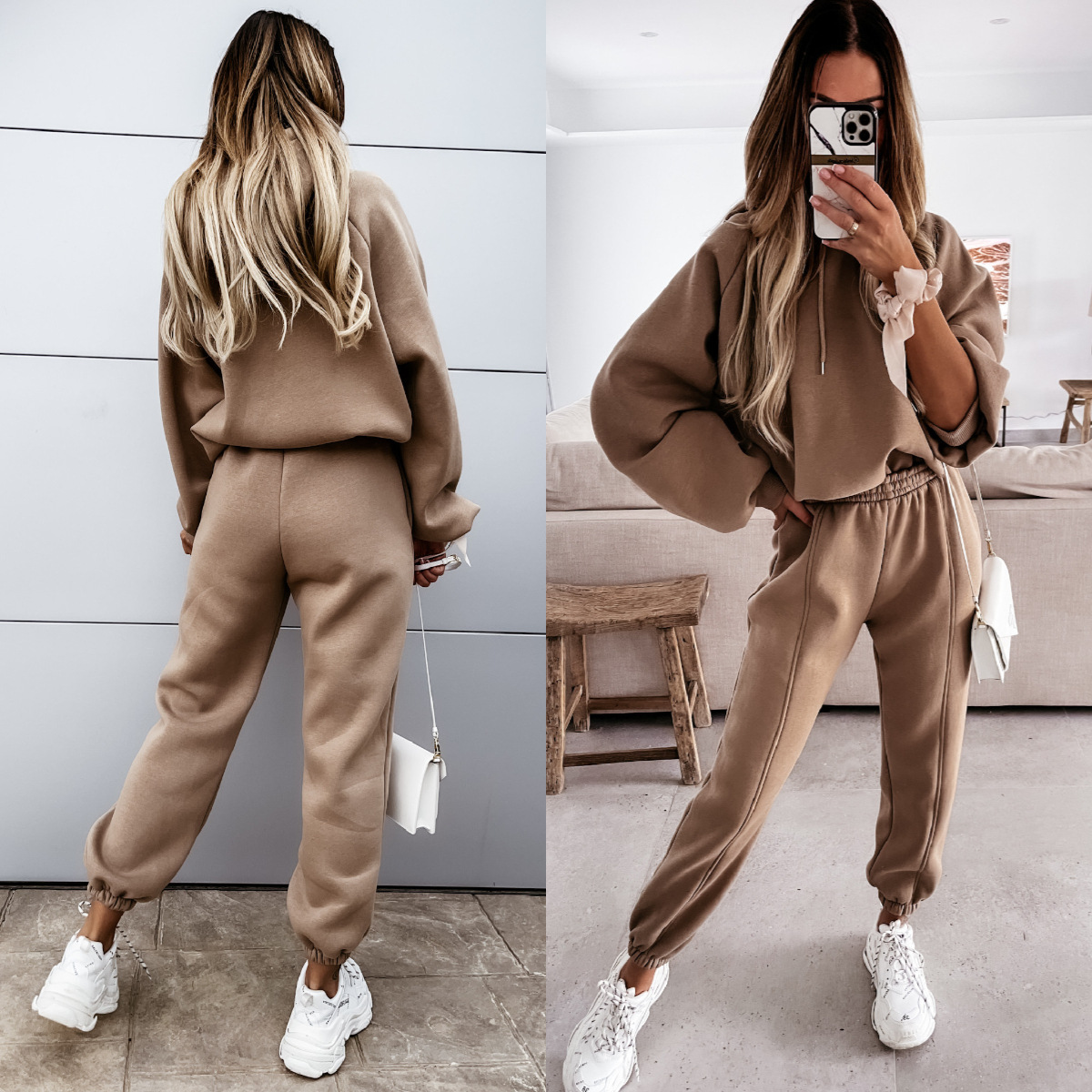 Damset med hoodie och joggerbyxor för höst och vinter_voghion.com