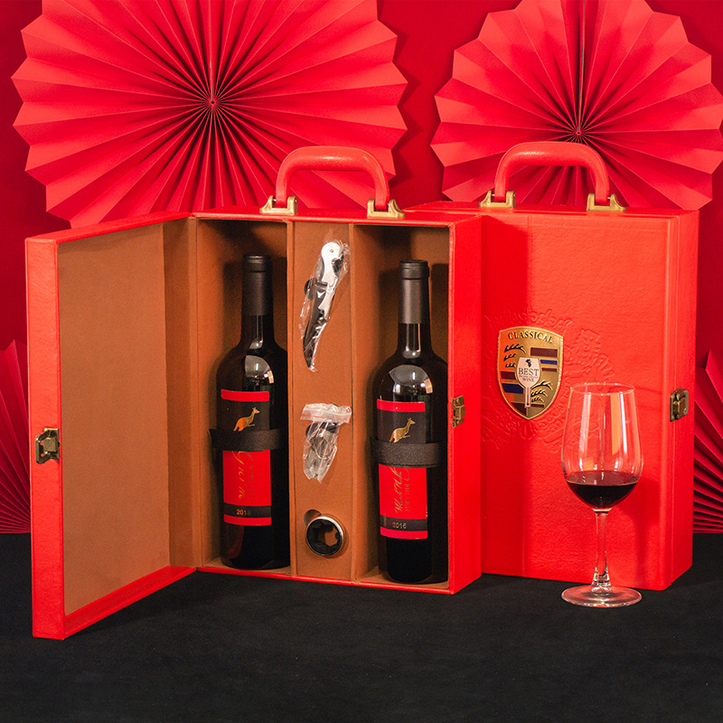 큰 더블 레드 와인 가죽 상자 * 스팟