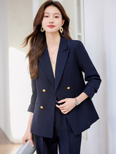名媛风时尚职业小西装藏蓝色西装套装女2025电商网店代理一件代发