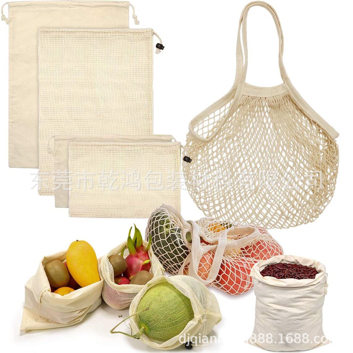 厂家供应欧美手提棉网袋  网兜棉网棉布拼接手提购物袋 量大从优