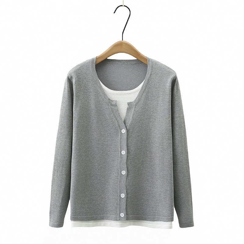 Autumn universal set, long-sleeve, knitted sweater, large size  (7), oversize