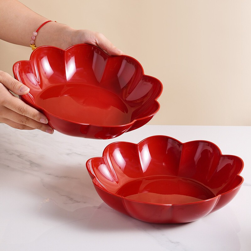 New Red Festive Fruit Plate, Exquisite and Beautiful Fruit Tray for Weddings, Engagements, Housewarming, Dried Fruit Plate, Offering Tray for Worship