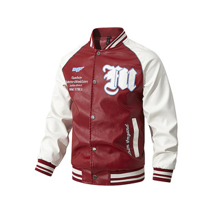 【M-8Xl】Cross-Border Embroidered Stand-Up Collar Leather Jacket for Men, Spring & Fall Korean Style Slim Fit, Trendyy and Handsome Autumn and Winter