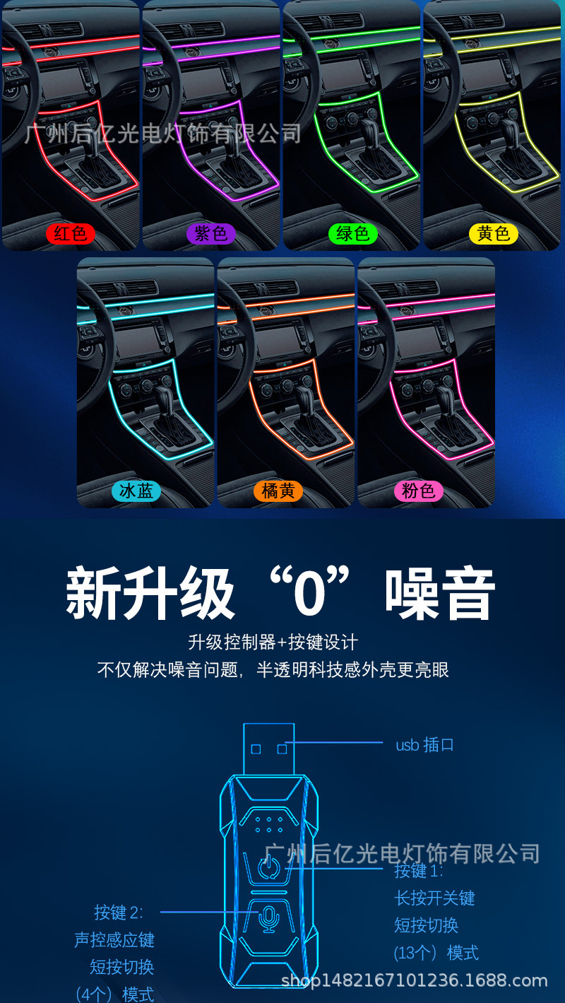 Cross-Border New Model 64-Color Car Ambient Light, Multi-Color Central Control App Music Rhythm Light, No-Wiring USB Decorative Light