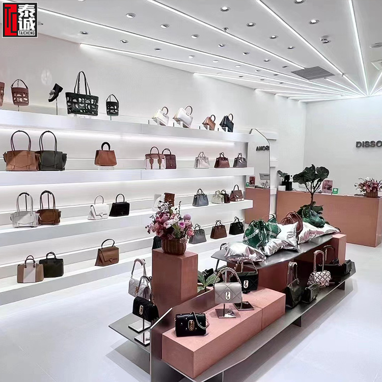 新款包包展示柜设计女士手提包陈列柜台木质烤漆手拿包腋下包展台