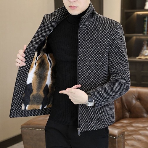 Short Stand Collar Wool Knit Coat for Men, Autumn/Winter Casual Thick Warm Felt Jacket, New Men's Jacket