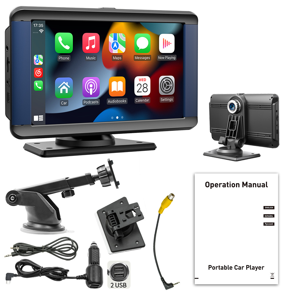 7 pulgadas portátiles MP5 carplay inalámbrico incorporado registro de conducción de alta definición imagen de marcha atrás navegación central