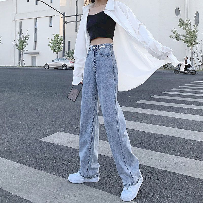 Light Blue Jeans Women's Straight Loose Pants Spring & Fall 2025 New Retro High-Waist Slim Floor-Length Wide-Leg Pants Light Blue Jeans Women's Straight Loose Pants Spring & Fall 2025 New Retro High-Waist Slim Floor-Length Wide-Leg Pants