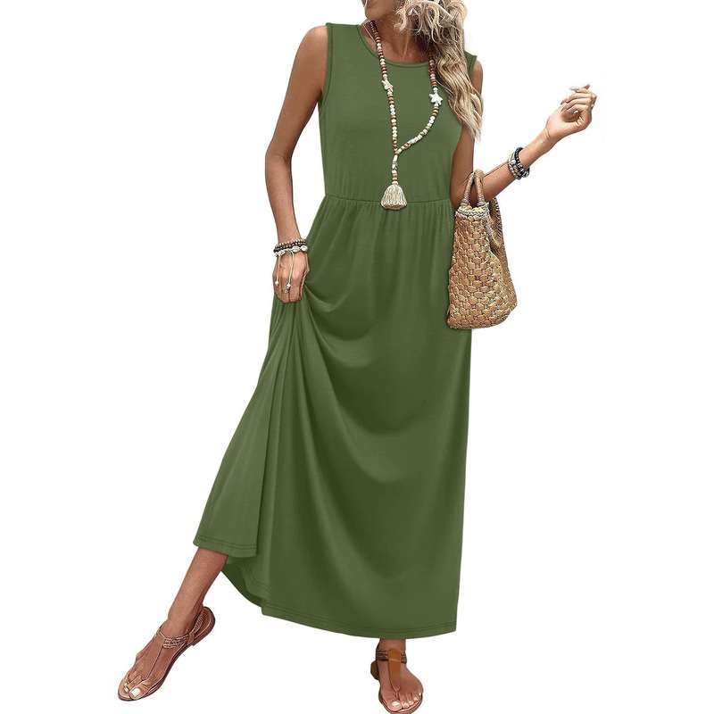 Cross-Border European and American Hot-Selling Item Exclusively for Amazon: Women's Summer Ultra-Long Dress, Flowing A-Line Sleeveless Tank Dress Cross-Border European and American Hot-Selling Item Exclusively for Amazon: Women's Summer Ultra-Long Dress, Flowing A-Line Sleeveless Tank Dress