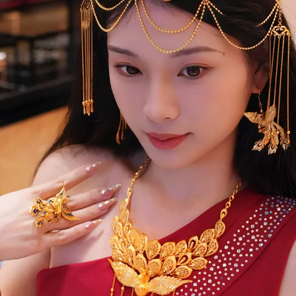 Ancient Sands Gold Craft Phoenix Dance Nine-day Ring New Chinese Court Style Gradient Enamel Color Point Feather Golden Phoenix Female Ring