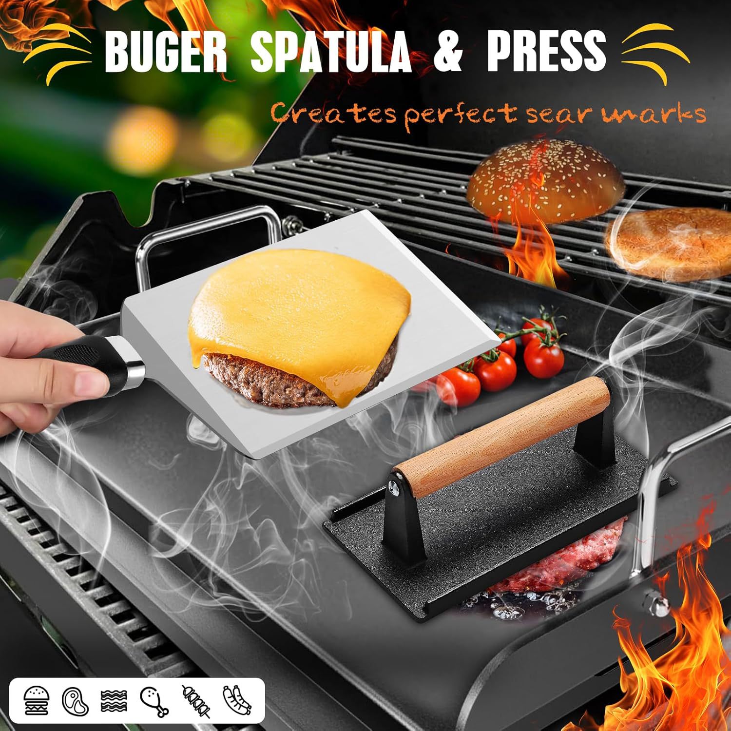 Spot Transborder Amazon l Juego de utensilios para hornear BBQ al aire libre Teppanyaki de acero inoxidable Juego de herramientas para barbacoa