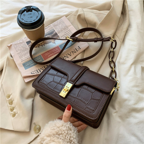 New small bags for women in autumn and winter 2024 new trendy Korean style fashionable stone pattern one-shoulder cross-body hand-carrying small square bag