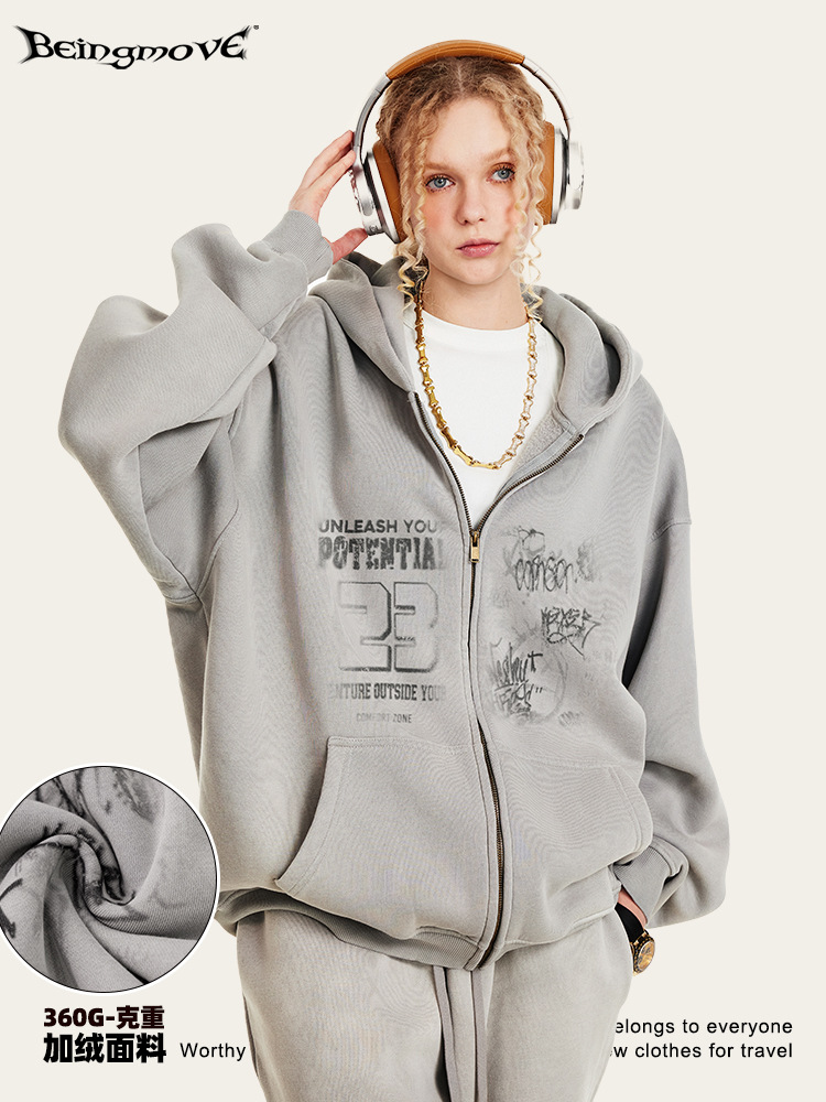 2025 otoño americano sluggish chic suéter con capuz marca de moda con chaqueta de cremallera de pareja chaqueta de moda masculina